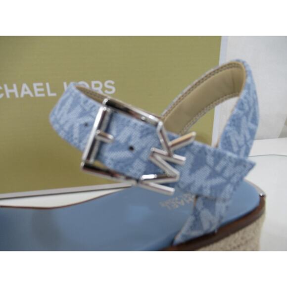 Michael Kors Richie Espadrille Platform Wedge Sandals MK Logo Blue - Picture 6 of 8